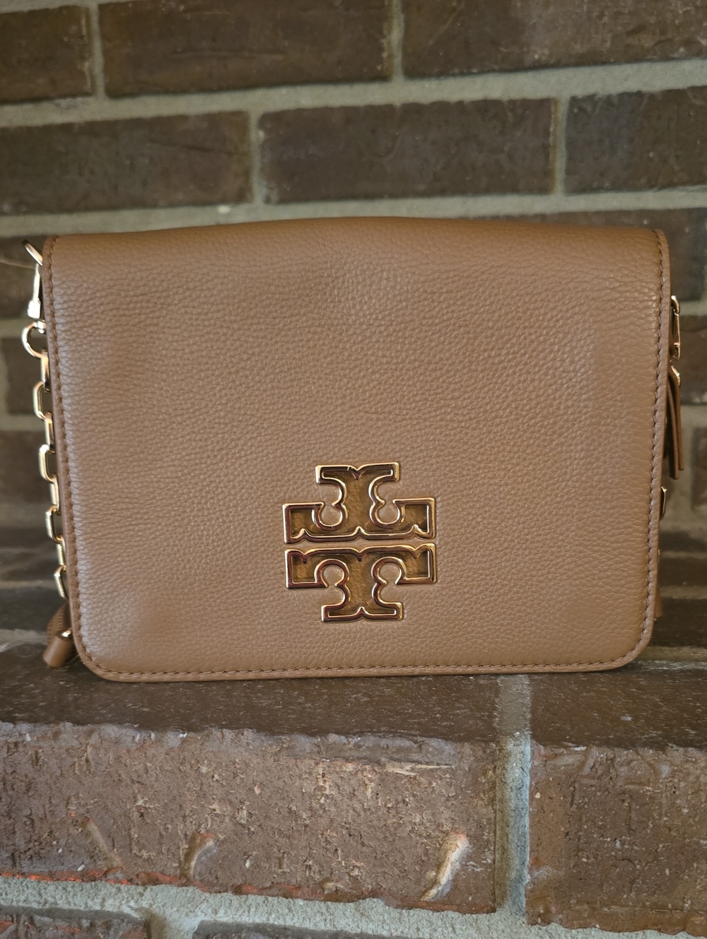 Tory Burch Britten Combo Crossbody Bag Bark Brown Gold